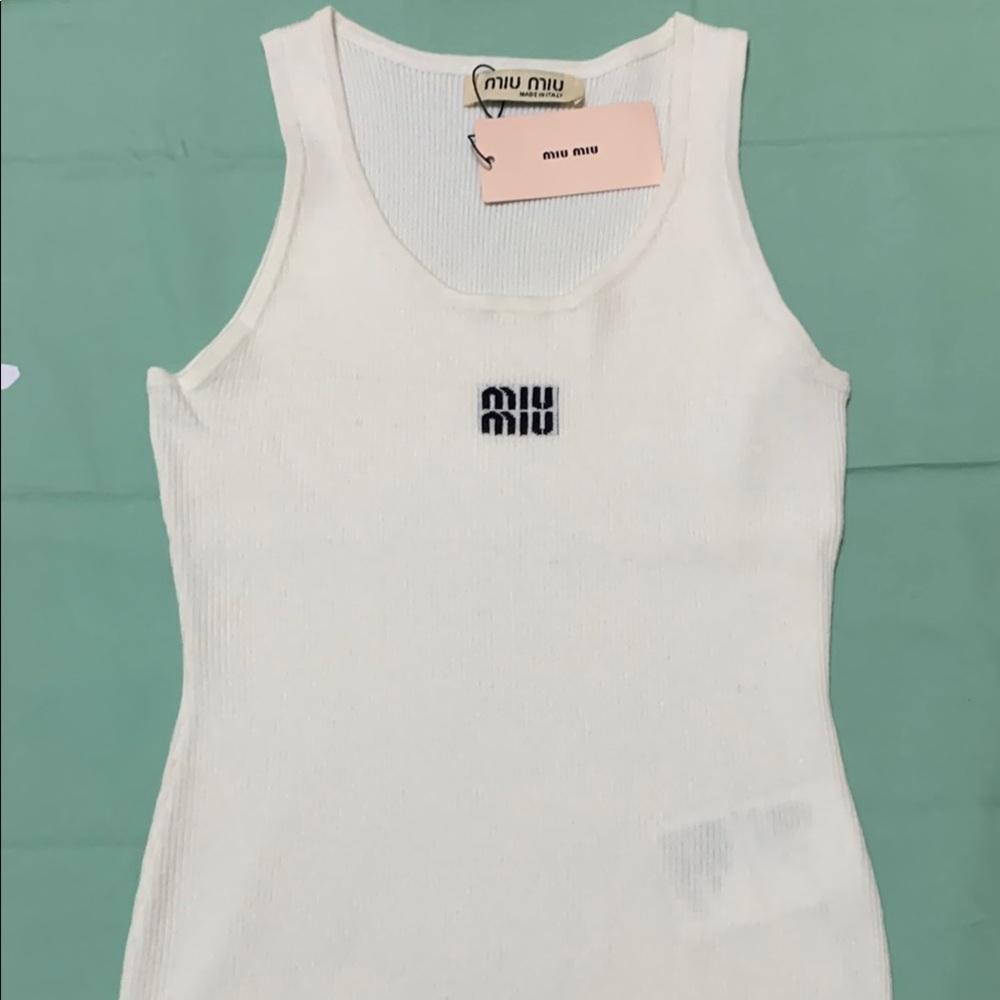 Miu Miu White Ribbed Tank Top